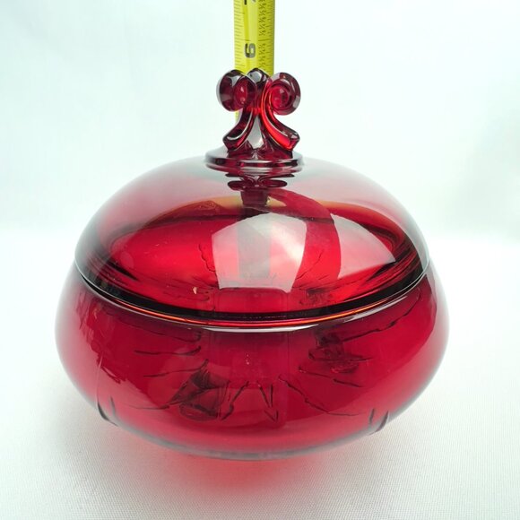 Viking Glass Epic Ruby Red Covered Dish UV Glow Hand Blown Vintage Candy Jar - Picture 8 of 11